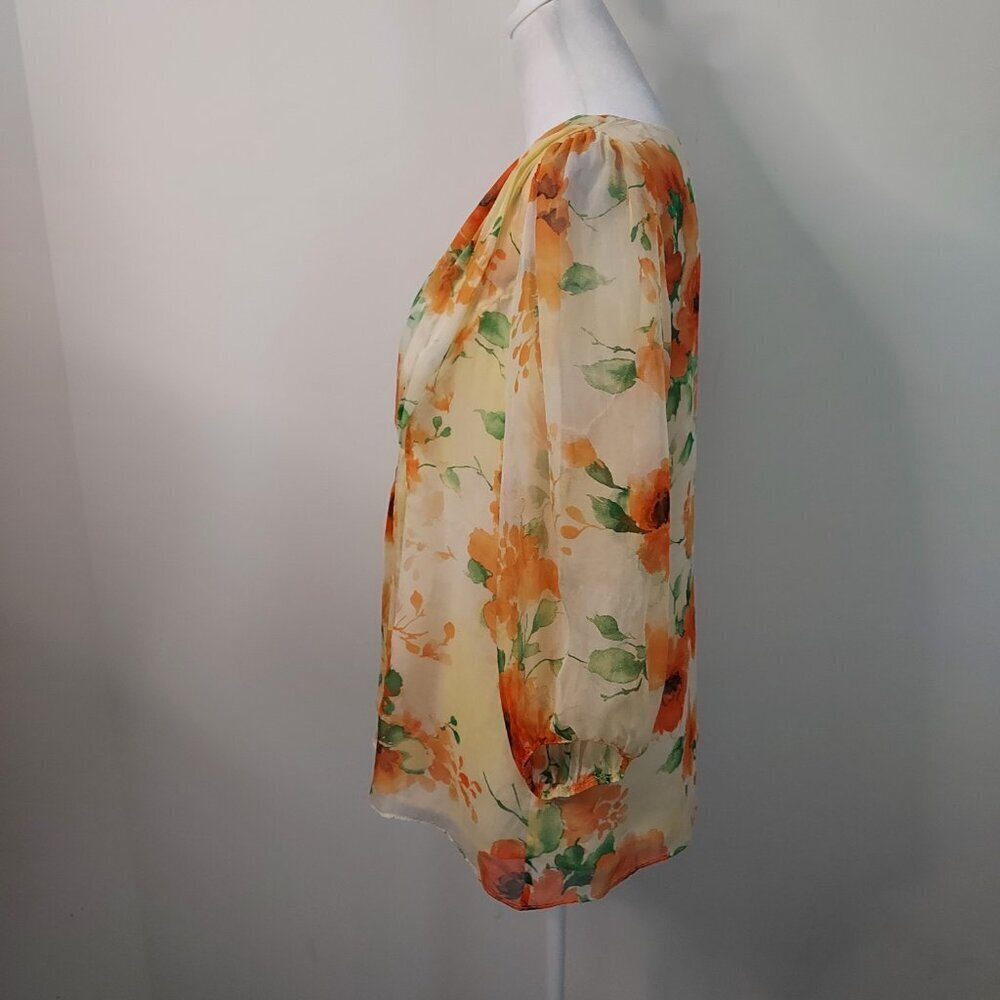 Sundance Sylvan Silk V-Neck Floral Print Balloon Sleeve Top Size PM - Picture 2 of 11